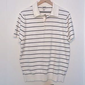 J. Crew White Black Stripe Short Sleeve Sweater Polo Shirt Size Medium